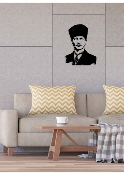 Atatürk Hatırası Metal Duvar Tablosu - Ev Duvar Dekorasyonu - 52 x 40 cm -Siyah - ATA-029