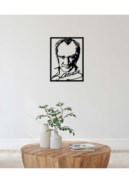 Atatürk Poster Metal Duvar Tablosu - Ev Duvar Dekorasyonu - 60 x 46 cm -Siyah - ATA-025