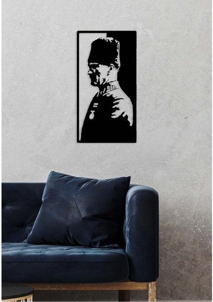 Atatürk Silueti Metal Duvar Tablosu - Ev Duvar Dekorasyonu - 75 x 40 cm -Siyah - ATA-016