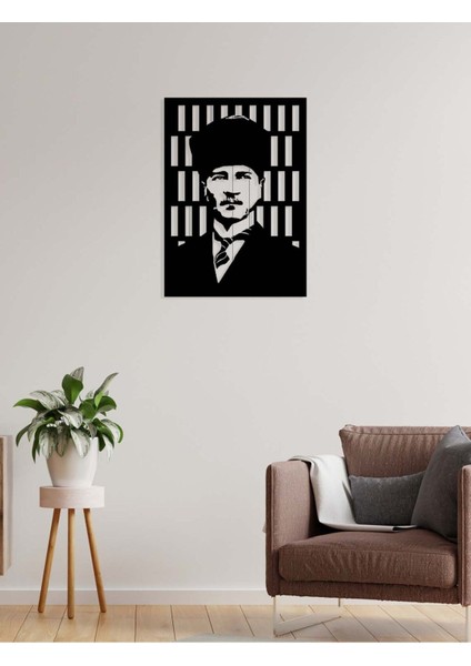 Atatürk Kaligrafisi Metal Duvar Tablosu - Ev Duvar Dekorasyonu - 70 x 50 cm -Siyah - ATA-034