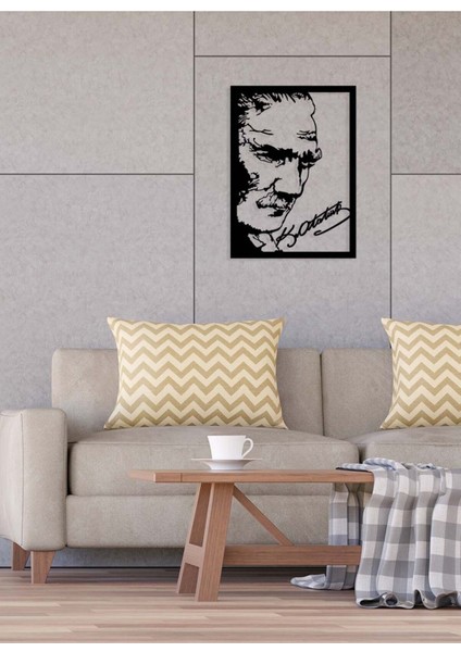 Atatürk Zafer Resmi Metal Duvar Tablosu - Ev Duvar Dekorasyonu - 60 x 44 cm -Siyah - ATA-043