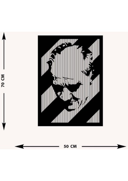 Atatürk Soyut Metal Duvar Tablosu - Ev Duvar Dekorasyonu - 70 x 59 cm -Siyah - ATA-032