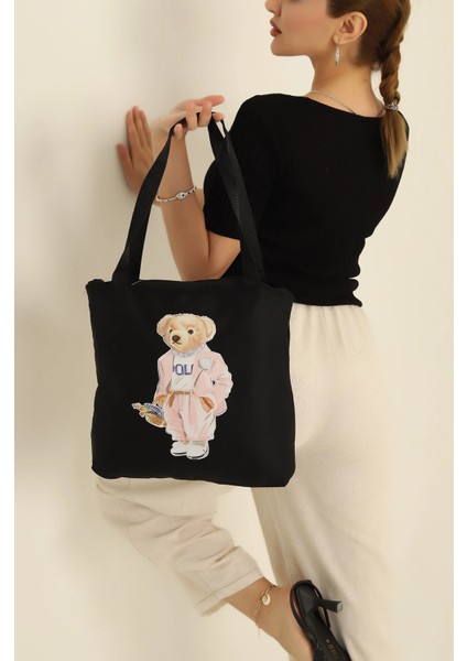 Siyah Ayıcık Baskılı Kadın El Kol ve Omuz Çantası fiyatları