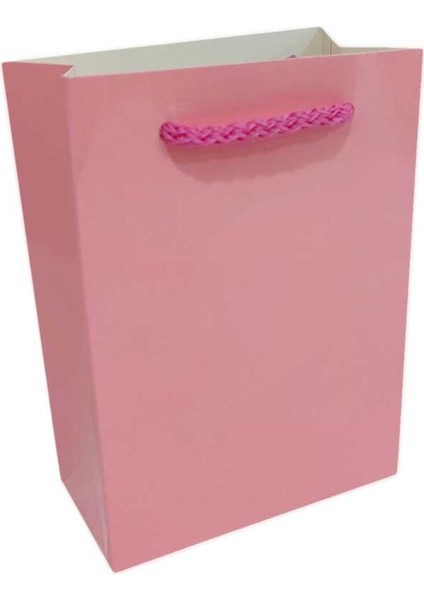 Ip Saplı Karton Çanta Minik Boy Düz Renk 13.8x10x5 Cm (25 Adet) Pembe