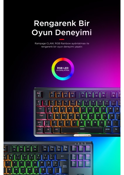 Claw Blue Switch Rgb Q Mekanik Klavye Gaming Klavye Oyuncu Klavyesi Tkl Klavye Antighosting