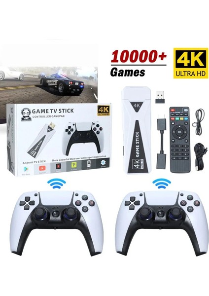 Android Game Tv Stick 64 GB Hazıfa Kartı 2 Kablosuz Oyun Kolu Retro Game Stick Nostalji Oyun Konsolu