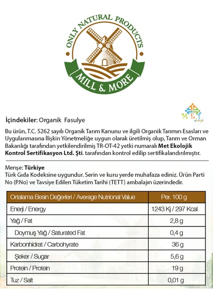 Bakliyat Seti - Organik Pilavlık Bulgur 750 gr + Organik Nohut 750 gr + Organik Kuru Fasulye 750 G