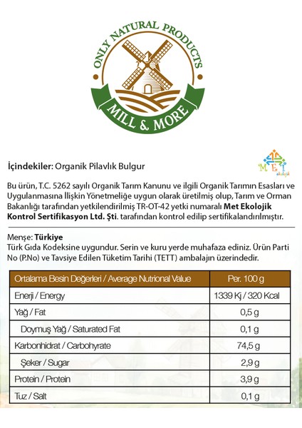 Bakliyat Seti - Organik Pilavlık Bulgur 750 gr + Organik Nohut 750 gr + Organik Kuru Fasulye 750 G