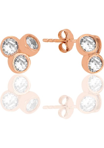 Gümüş Rose Zirkon Taşlı Işıltılı Üçlü Bereket Küpe SGTL12622BEYAZ