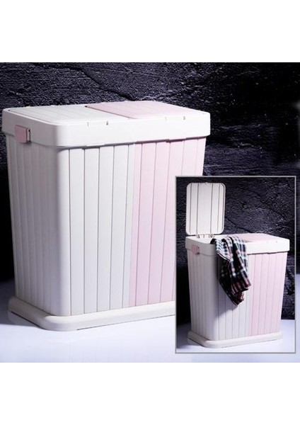 Twins 6146-01 2 Li Kirli Çamaşır Sepeti 80 Lt Ekru-Pembe