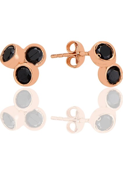 Gümüş Rose Onix Taşlı Üçlü Bereket Küpe SGTL12622SIYAH