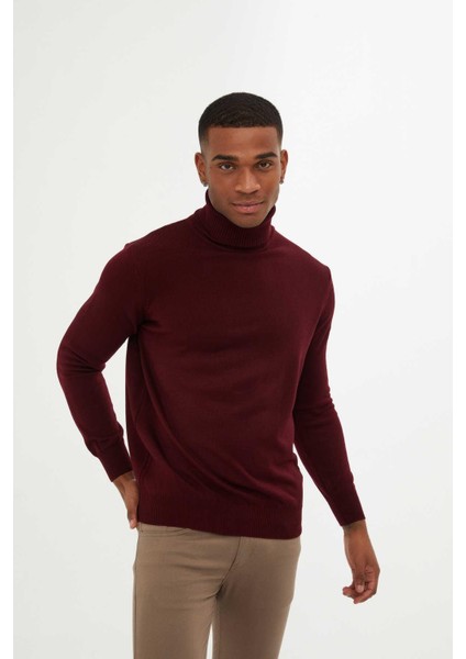 Erkek Slim Fit Bordo Boğazlı Erkek TRIKO-7041
