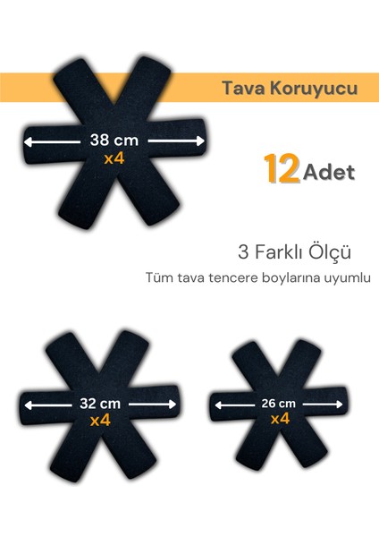 12 Li Set Tencere Tava Koruyucu Borcam Çizdirmez Keçe Düzenleyici Siyah