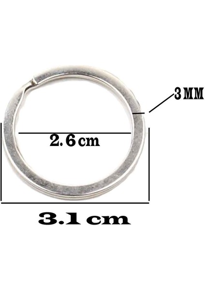 Zincirsiz Boş Yassı Model Anahtarlık Halkası 3.1 Cm (50 Adet) Gümüş