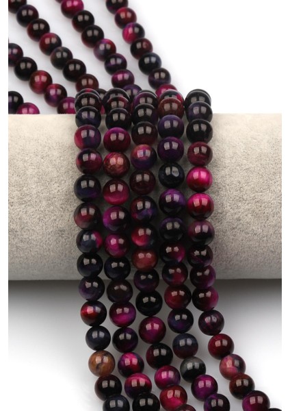 Pembe-Mor Kaplan Gözü Doğaltaş Dizi 8 mm Küre Kesim