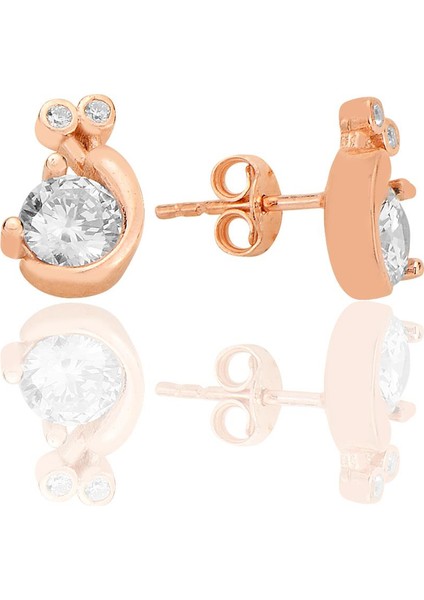 Gümüş Rose Zirkon Taşlı Doğanın Işıltısı Salyangoz Küpe SGTL12625ROSE