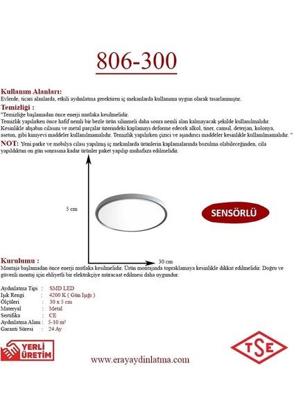 806-300 Sensörlü Led Avize