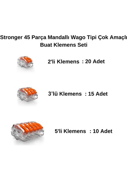 45 Parça Mandallı Wago Tipi Çok Amaçlı Buat Klemens Seti