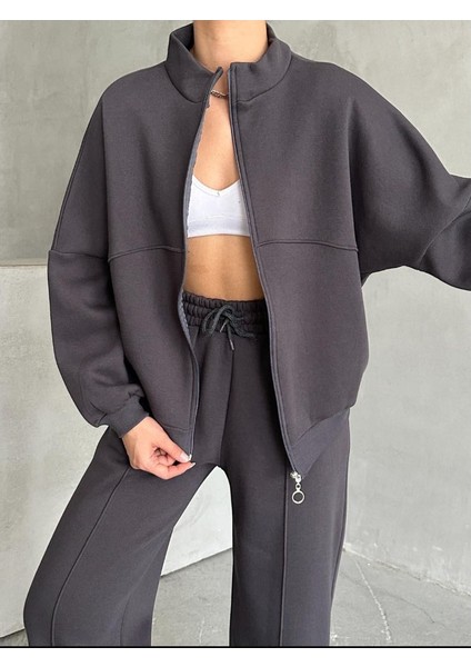 3 Iplik Şardonlu Uzun Kol Hırkalı Kadın Alt Üst Takım