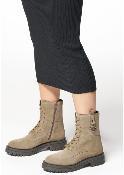 Kadın Vizon Taupe Bağcıklı Süet Deri Postal Bot D46HRB00022C6029