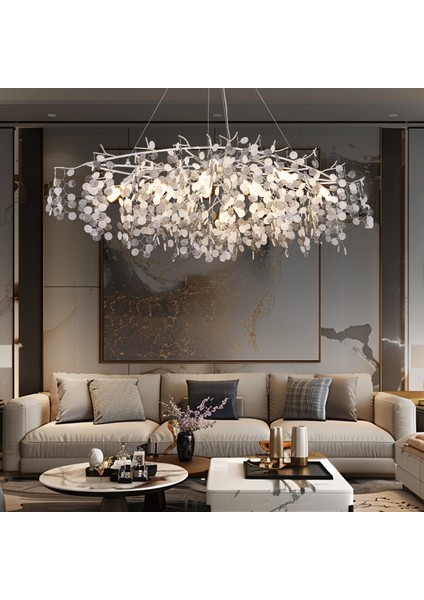 Masal Sıralı Krom Yemek Masası Üstü, Kristal Taşlı Modern, Oturma Odası, Salon Avize