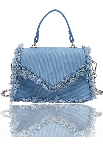 Çanta Vintage Küçük Çanta Püskül Çanta Denim Mavi Mini Çanta Zincir Çanta Crossbody Çanta Tote Çanta (Yurt Dışından)