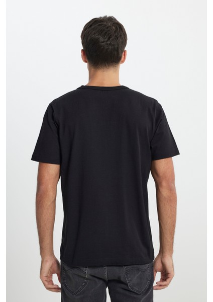 Regular Fit Normal Kesim Bisiklet Yaka %100 Pamuk Siyah Tişört