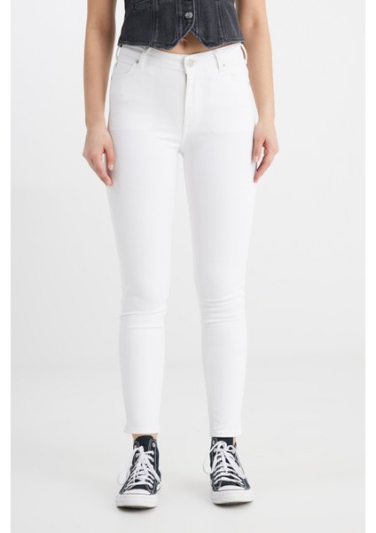 Skinny Fit Dar Kesim Yüksek Bel Çok Dar Paça Forever Fit Kırık Beyaz Jean Kot Pantolon