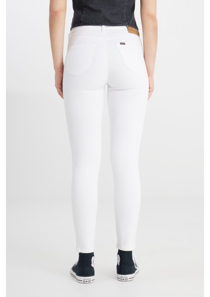 Skinny Fit Dar Kesim Yüksek Bel Çok Dar Paça Forever Fit Kırık Beyaz Jean Kot Pantolon