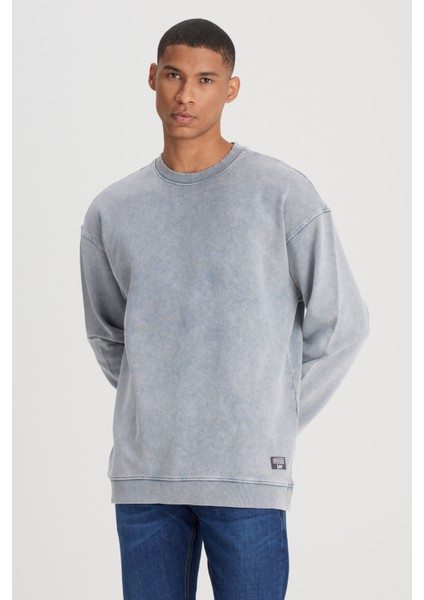 Loose Fit Rahat Kesim Bisiklet Yaka %100 Pamuk Gri Sweatshirt
