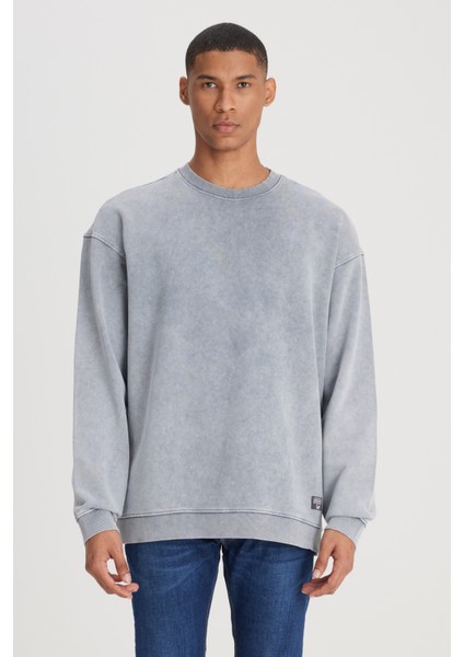 Loose Fit Rahat Kesim Bisiklet Yaka %100 Pamuk Gri Sweatshirt
