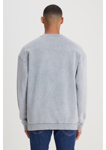 Loose Fit Rahat Kesim Bisiklet Yaka %100 Pamuk Gri Sweatshirt