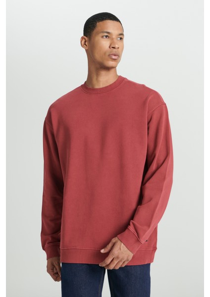Loose Fit Rahat Kesim Bisiklet Yaka %100 Pamuk Gül Kurusu Sweatshirt