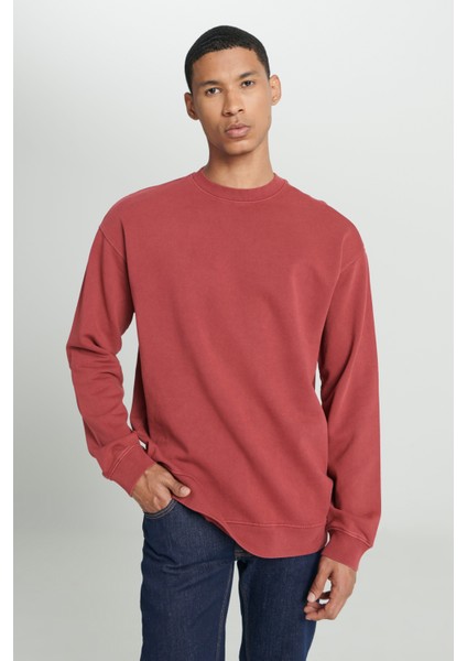 Loose Fit Rahat Kesim Bisiklet Yaka %100 Pamuk Gül Kurusu Sweatshirt modelleri