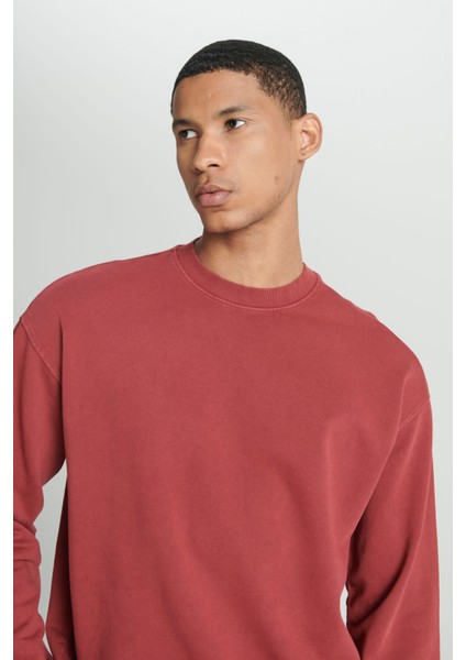 Loose Fit Rahat Kesim Bisiklet Yaka %100 Pamuk Gül Kurusu Sweatshirt indirimleri