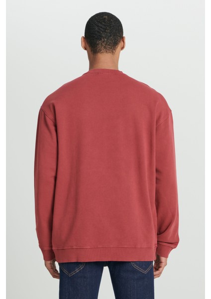Loose Fit Rahat Kesim Bisiklet Yaka %100 Pamuk Gül Kurusu Sweatshirt