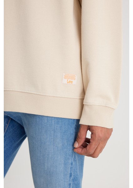 Loose Fit Rahat Kesim Bisiklet Yaka %100 Pamuk Ekru Sweatshirt fırsatları