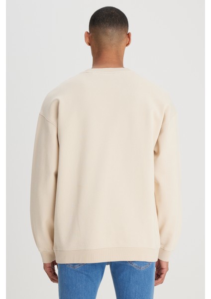 Loose Fit Rahat Kesim Bisiklet Yaka %100 Pamuk Ekru Sweatshirt indirimleri