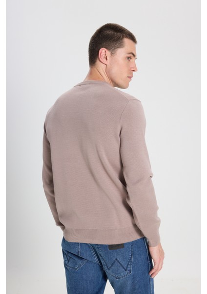 Regular Fit Normal Kesim Bisiklet Yaka Vizon Triko Kazak