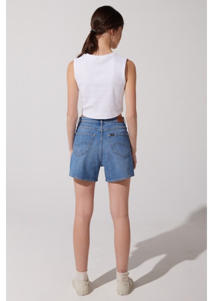 Stella Regular Fit Normal Kesim Yükek Bel Mavi Esnek Jean Kot Şort