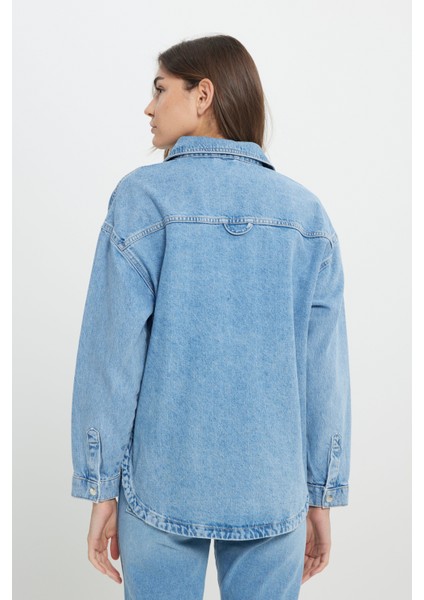Relaxed Fit Geniş Kesim %100 Pamuk İndigo Jean Denim Gömlek