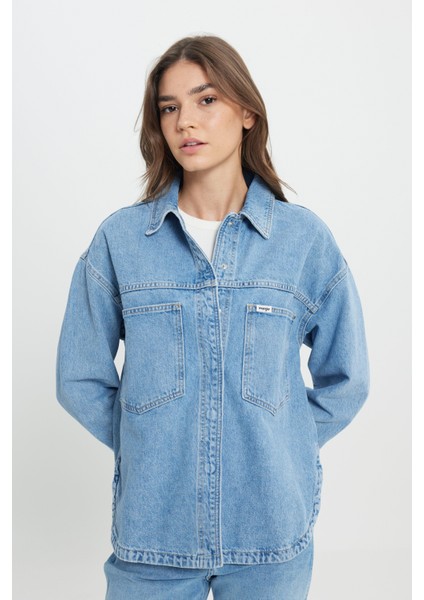 Relaxed Fit Geniş Kesim %100 Pamuk İndigo Jean Denim Gömlek