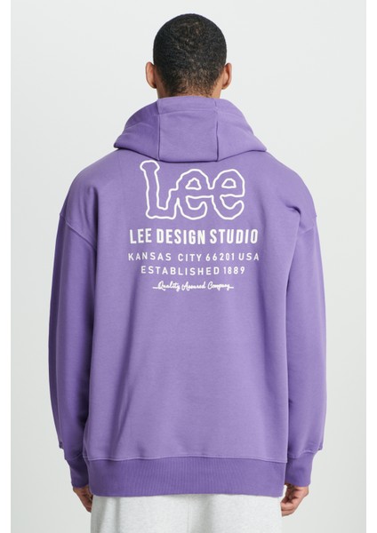 Loose Fit Rahat Kesim Kapüşonlu İçi Polarlı Sırt Baskılı Mor Sweatshirt fiyatları
