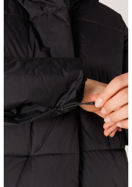 All Terrain Gear Regular Fit Dik Yaka Kapüşonlu Siyah Uzun Şişme Mont