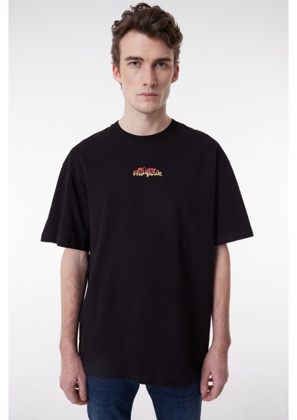 Loose Fit %100 Pamuk Sırtı Baskılı Bisiklet Yaka Tişört