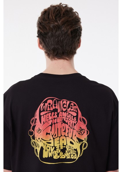 Loose Fit %100 Pamuk Sırtı Baskılı Bisiklet Yaka Tişört