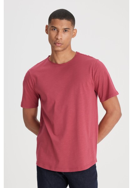 Regular Fit Normal Kesim Bisiklet Yaka %100 Pamuk Gül Kurusu Tişört