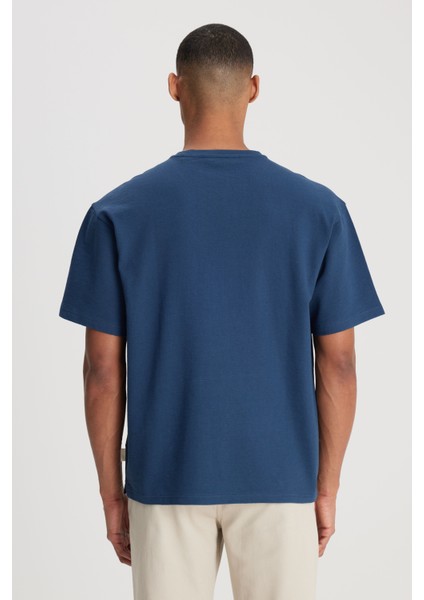 Loose Fit Rahat Kesim Bisiklet Yaka %100 Pamuk Lacivert Tişört indirimleri