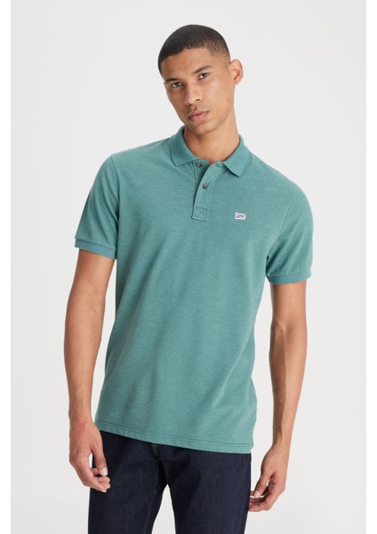 Regular Fit Normal Kesim Polo Yaka İndigo Tişört