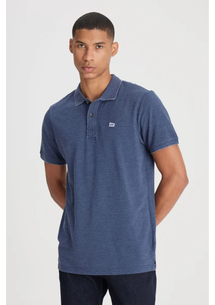 Regular Fit Normal Kesim Polo Yaka İndigo Tişört